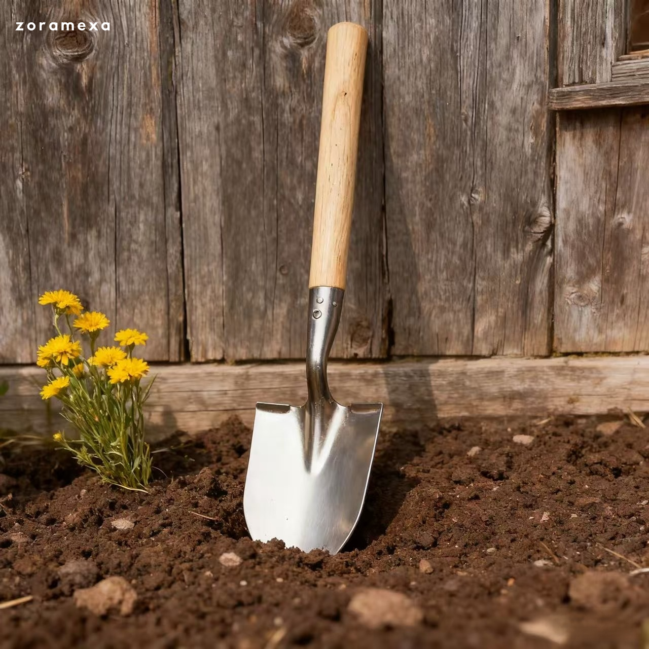 야외 작업에 적합한 대형 철 삽 사용 모습