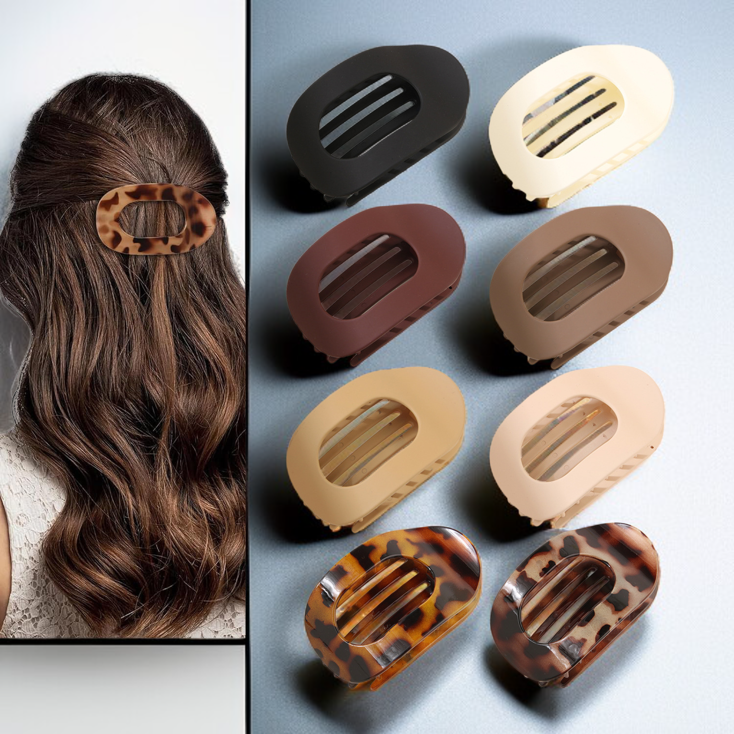 平らな楕円形のヘアクリップ