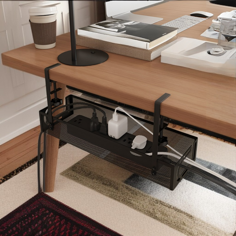 ชั้นวางปลั๊กไฟใต้โต๊ะ ติดตั้งโดยไม่ต้องเจาะ ที่เก็บปลั๊กไฟ