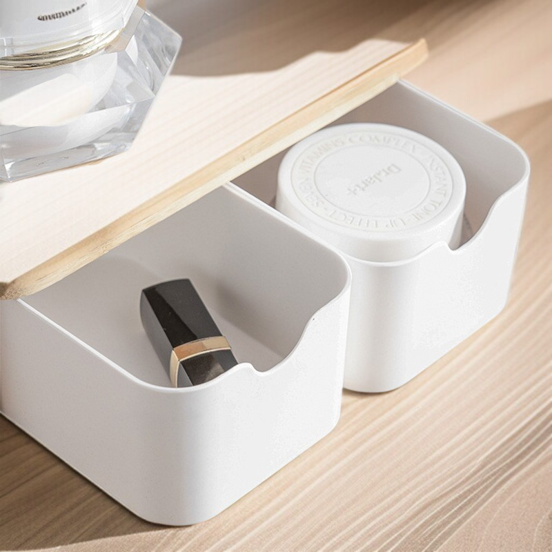 デスクトップ生分解性多層竹木製収納ボックス 引き出しデスクトップ竹繊維オーガナイザー 家庭用化粧品オーガナイザー