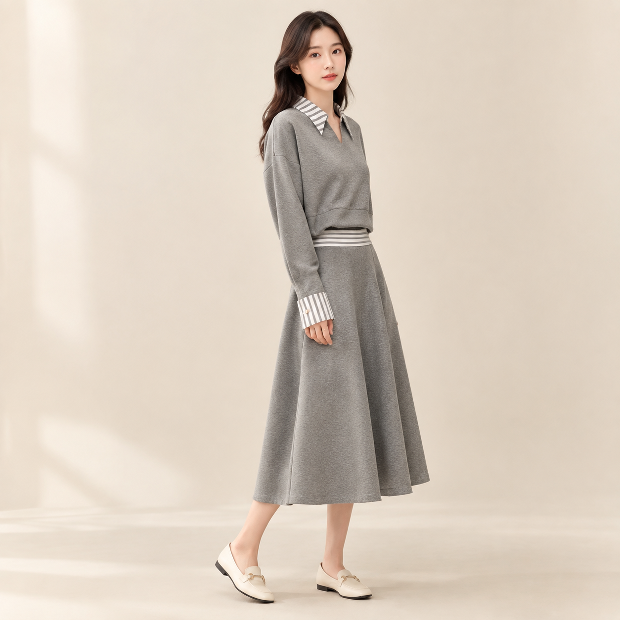 한국 스타일 봄가을 캐주얼 운동 후드티 & 반스커트 세트