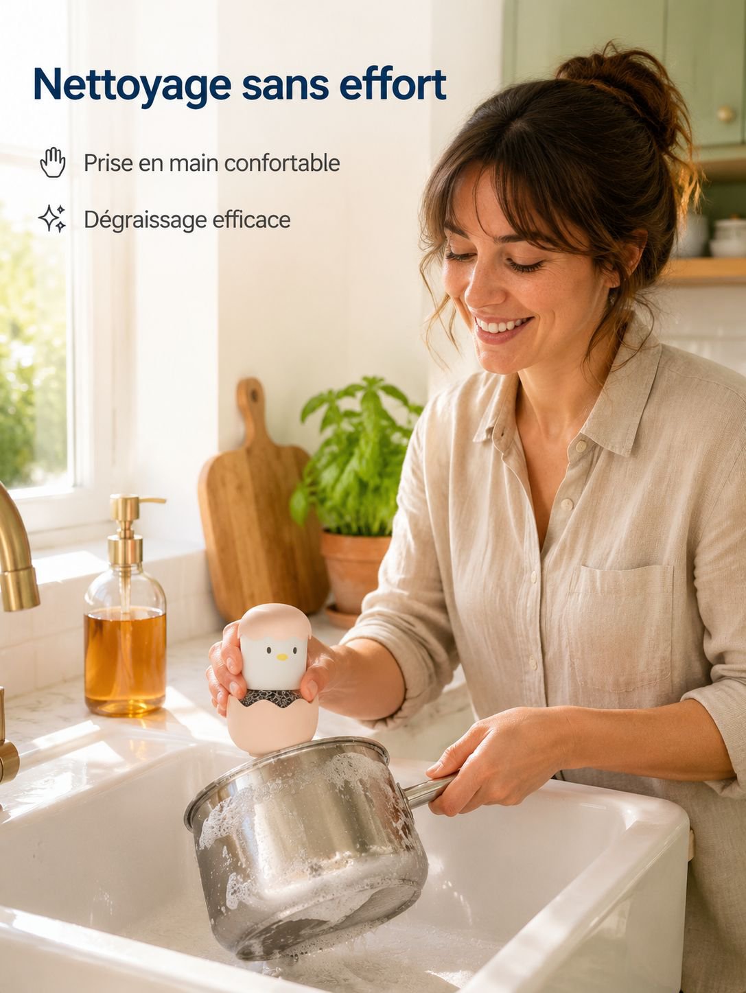 Brosse de cuisine en forme de coquille d'œuf, boule en acier inoxydable, ne s'effiloche pas