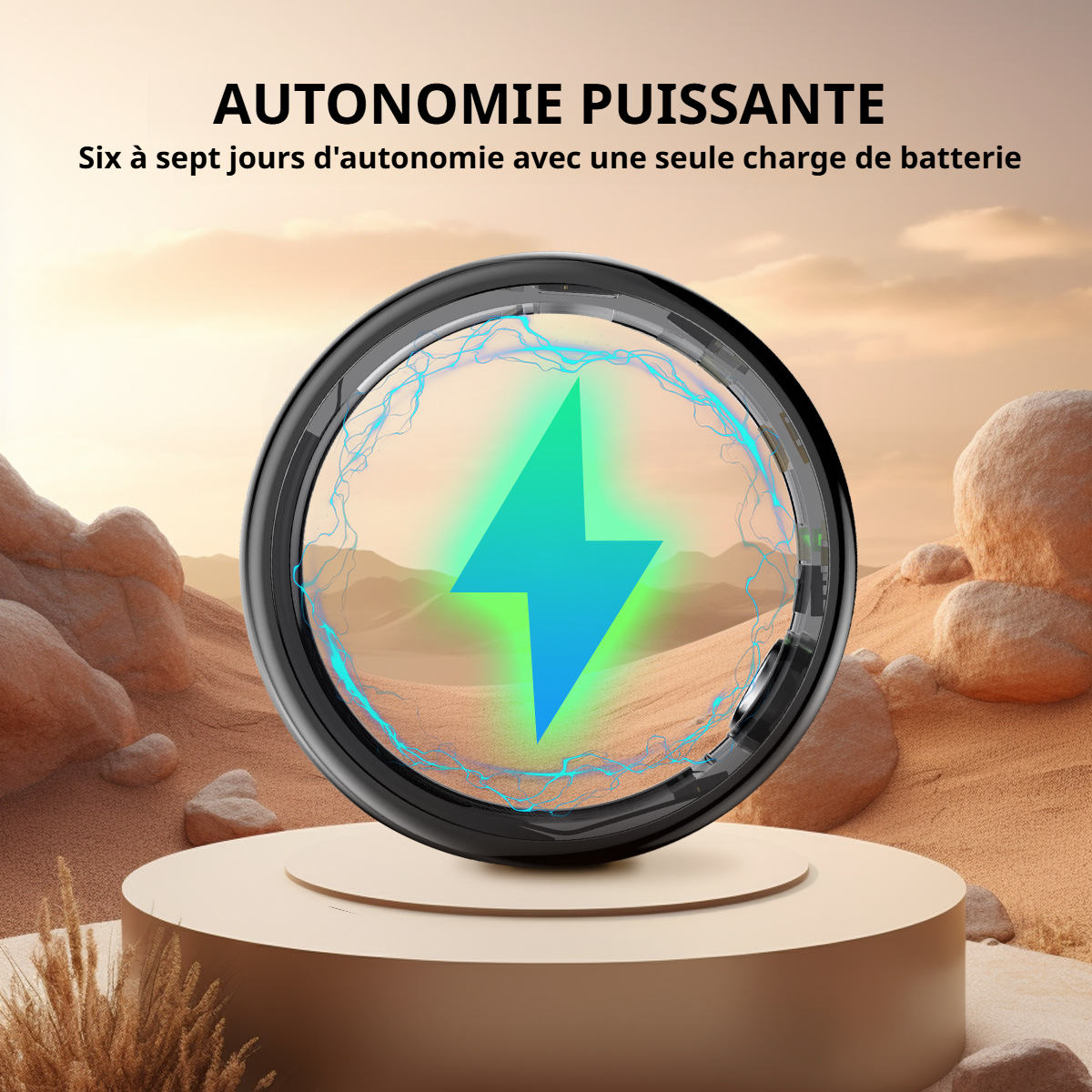 Vue rapprochée de la bague intelligente connectée