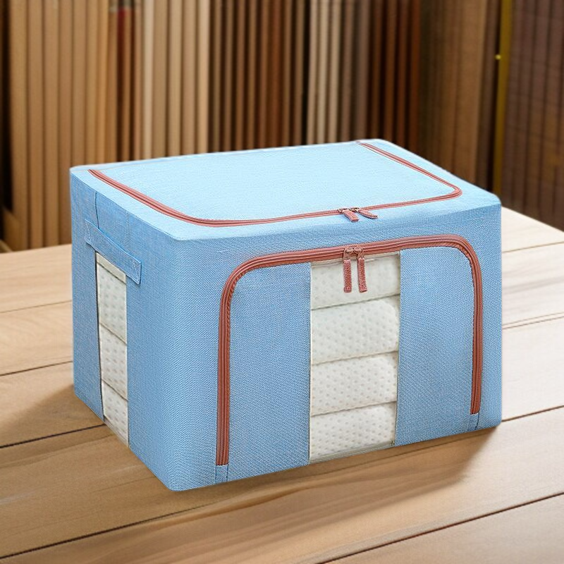 Foldable Double Window Cotton Linen Steel Frame Clothing Storage Box