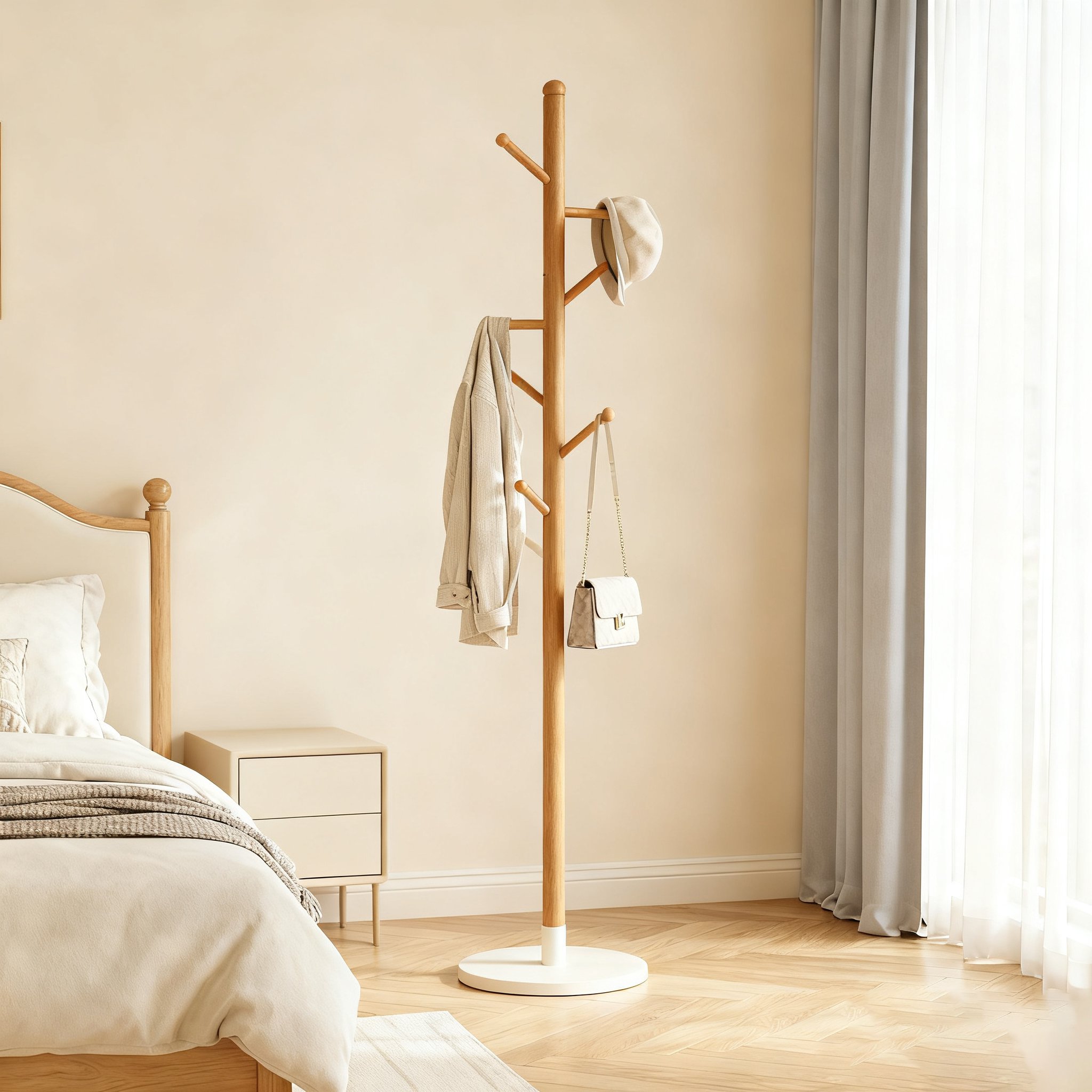 원목 침실 장식 옷걸이