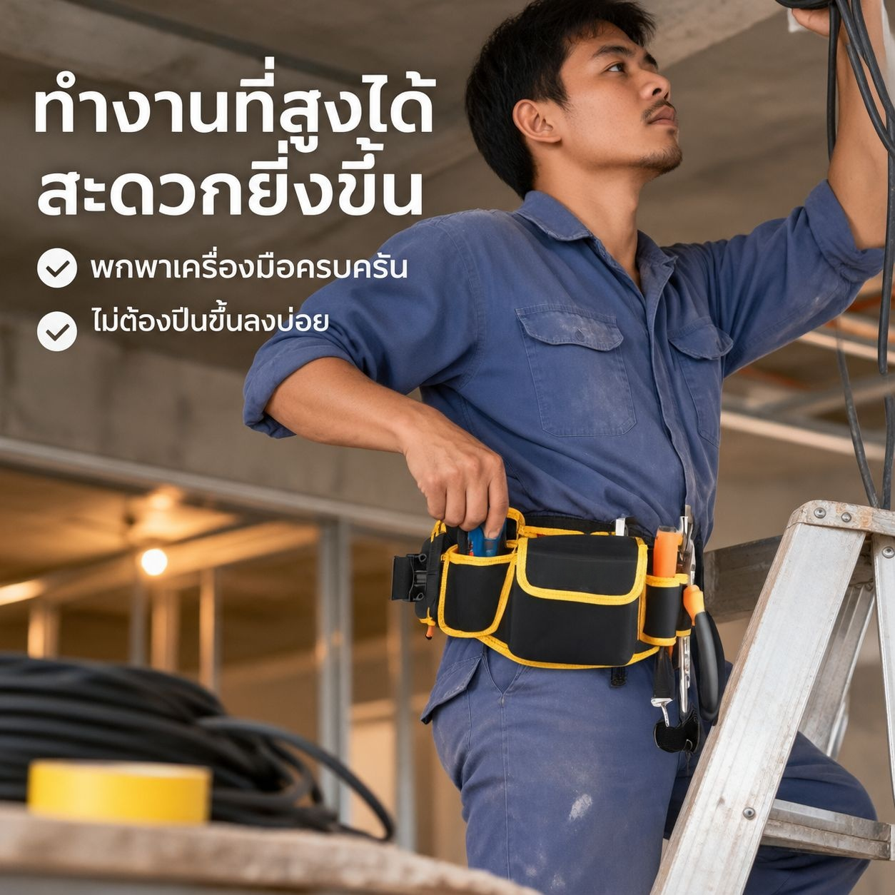 กระเป๋าผ้าแคนวาสอเนกประสงค์สำหรับช่างไฟฟ้าและช่างไม้