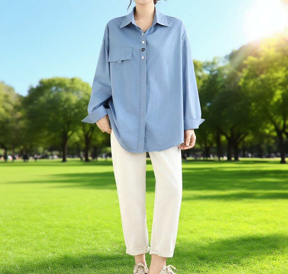 여유로운 핏의 캐주얼 터틀넥 셔츠