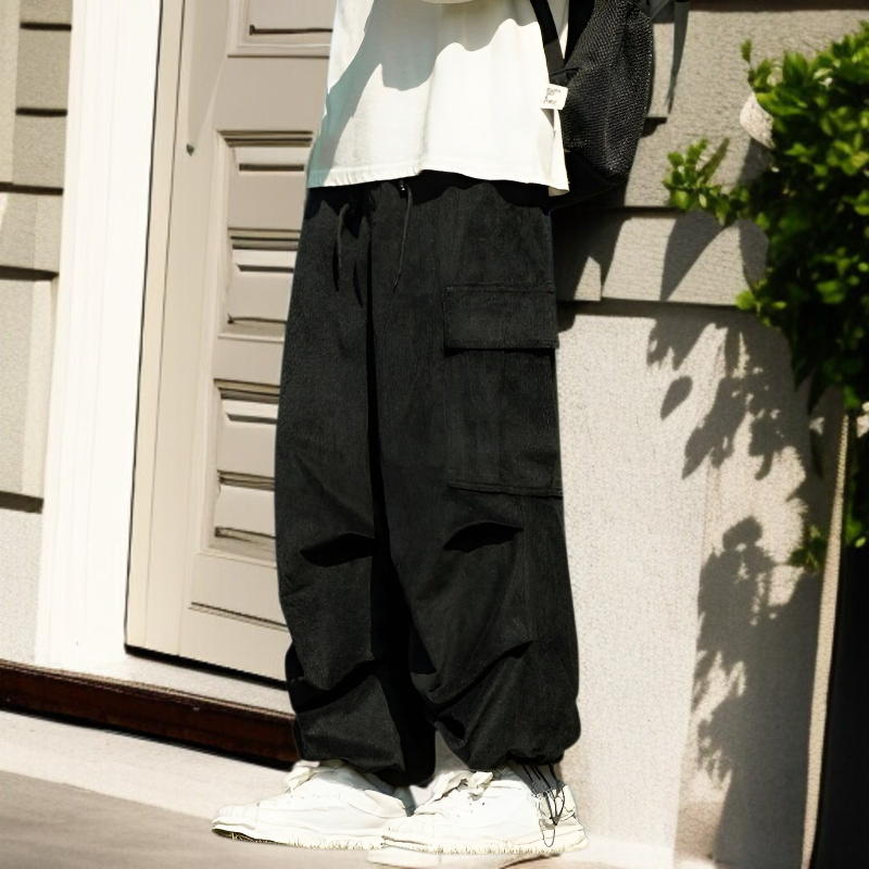 カップル秋冬コーデュロイストレートワイドパンツ メンズ アーミーグリーン