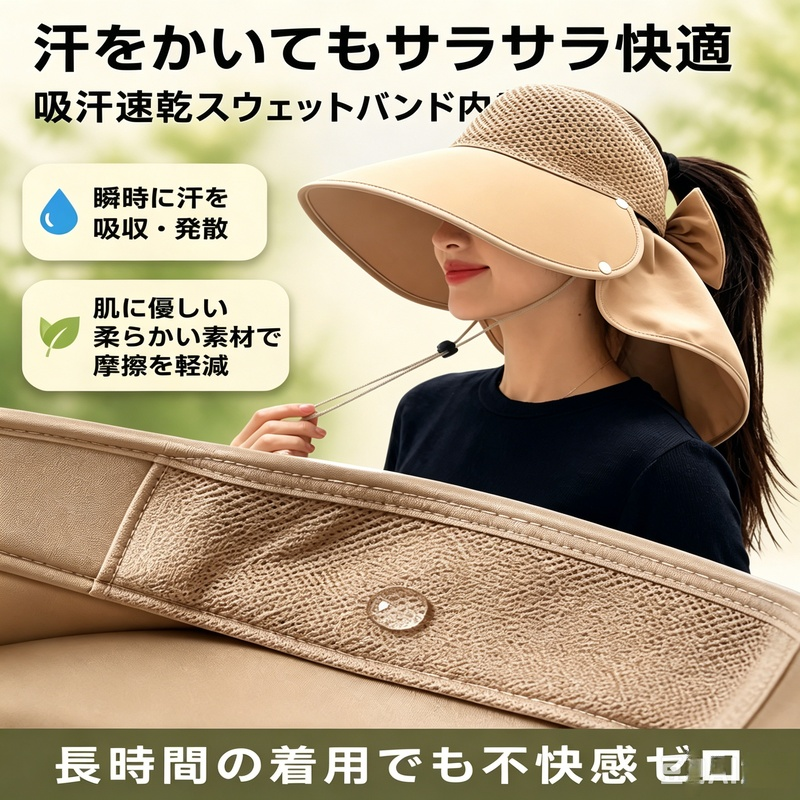 首筋まで守る日除け帽子