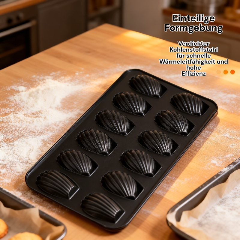 Goldene 12er Antihaft-Karbonstahl-Backform für französische Muschelkekse