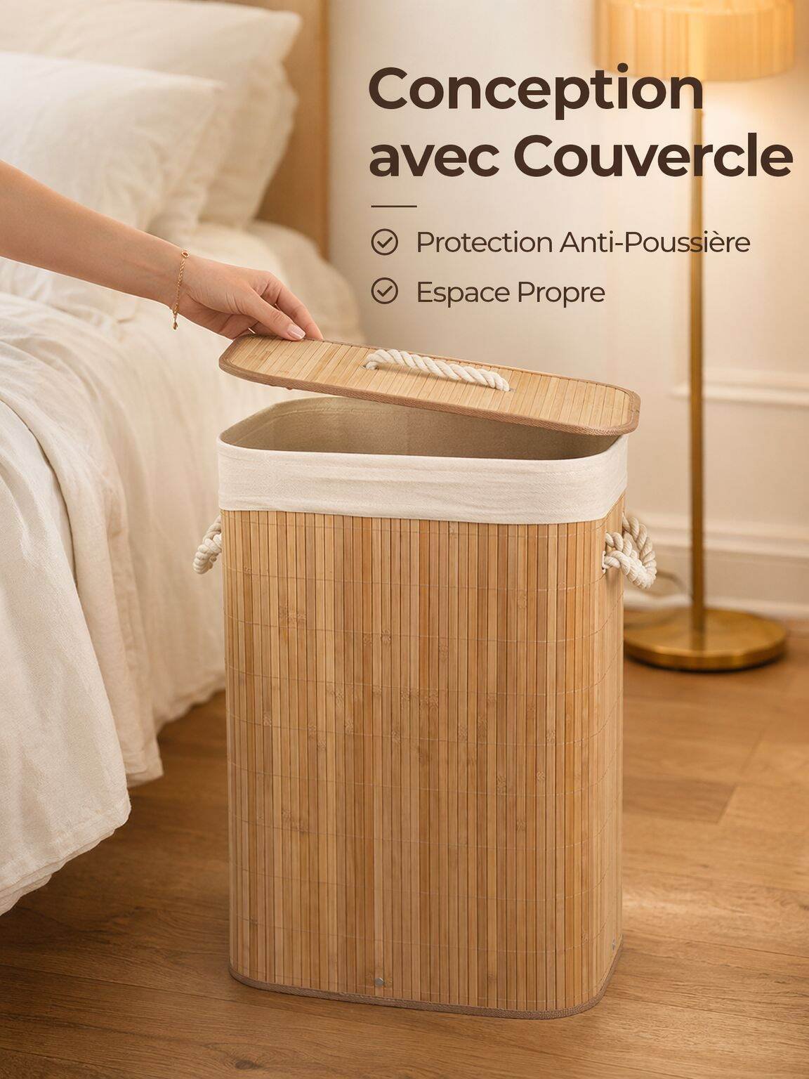 Panier à linge en bambou tressé anti-poussière