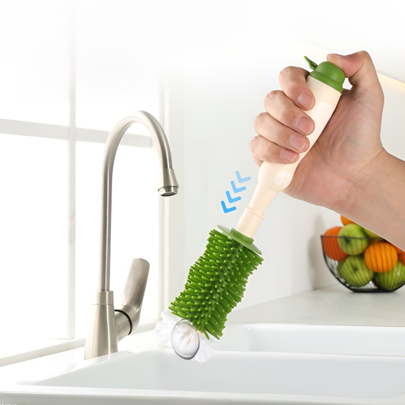 New Liquid Storage Bottle Brush – Gap Cleaning Long Handle Silicone & Nylon Brush Set