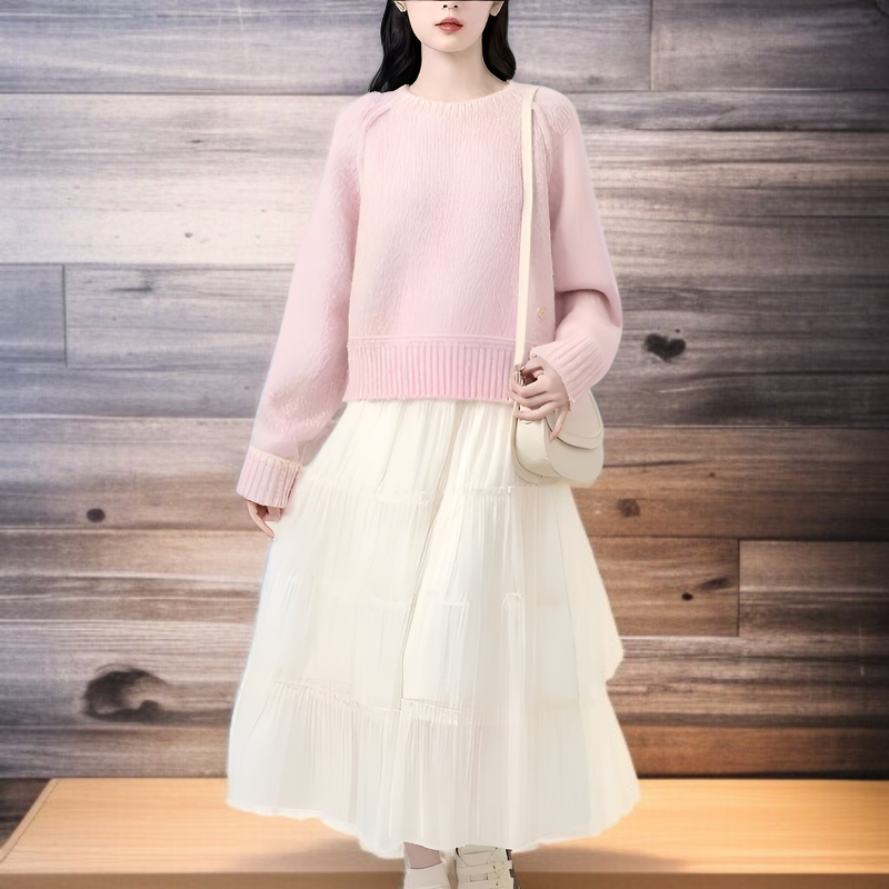 ラウンドネック カラーブロック プルオーバー ニット セーター 韓国風 ファッショナブル デザイン 長袖 セーター トップス ゆったり フィット 快適 暖かく 防寒