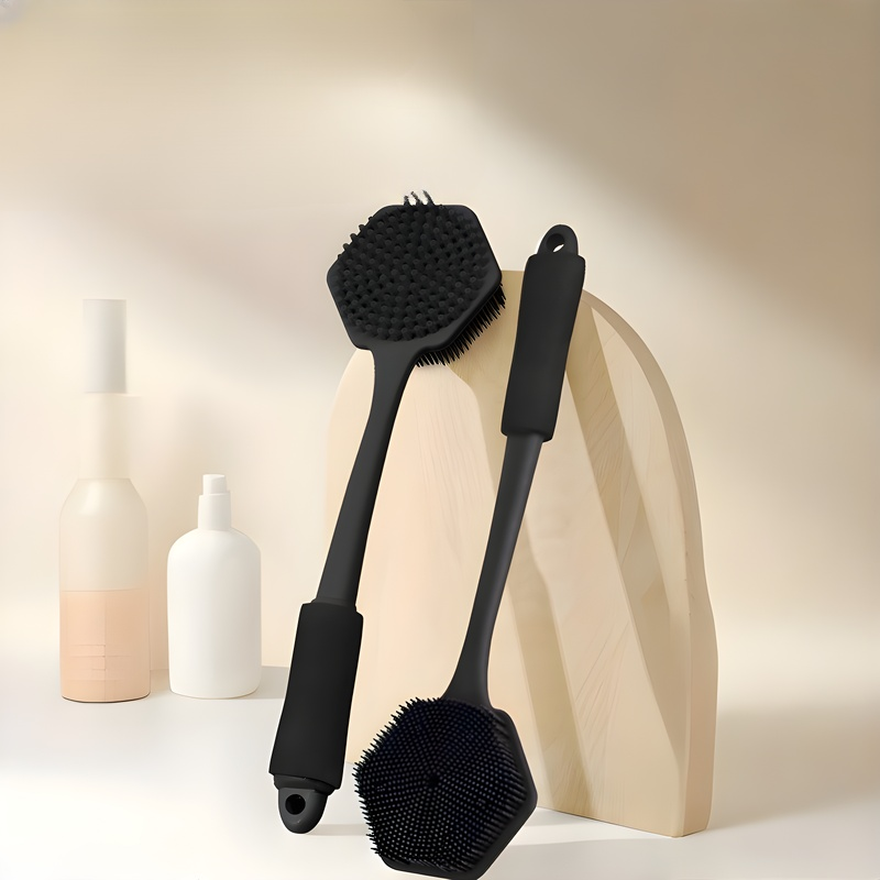 怠惰な両面ロングハンドルシリコン背中をこするバスブラシ洗浄マッサージブラシ