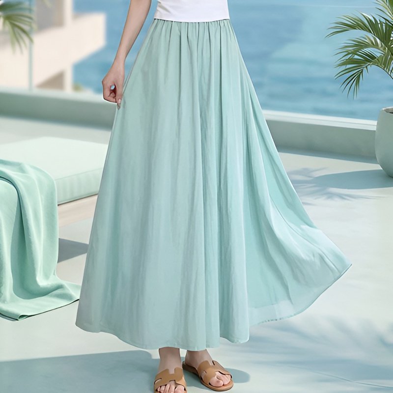 夏のゆったりハイウエストワイドスカートパンツ