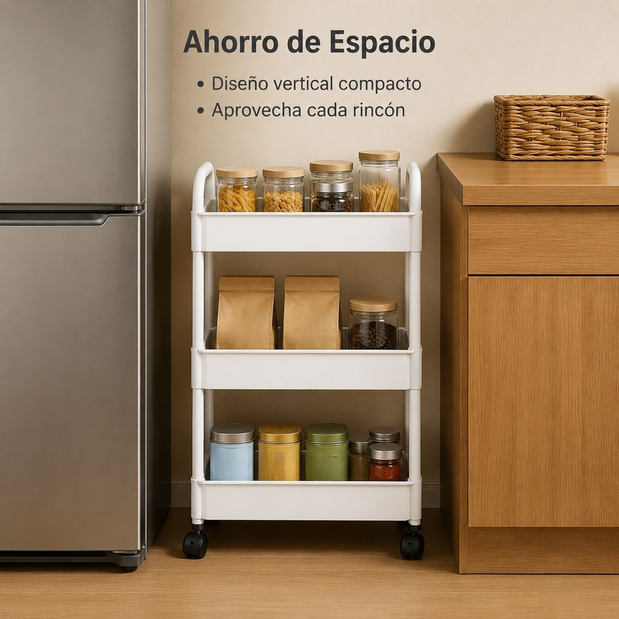 Estantería de cocina multifuncional con ruedas
