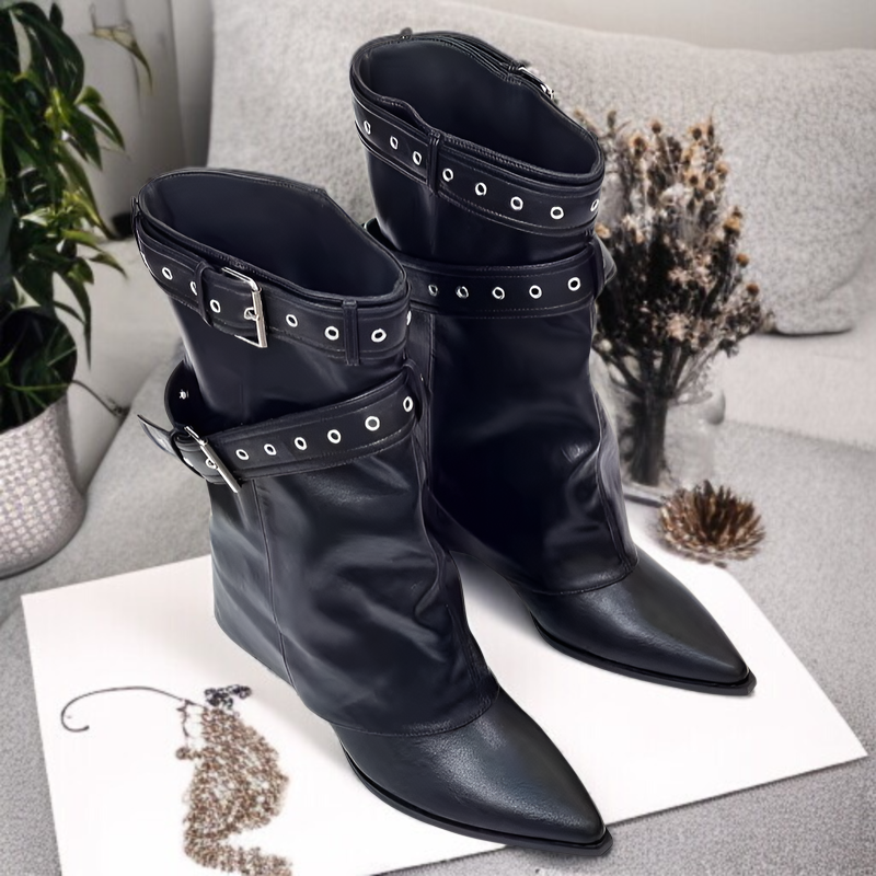 여성 앵클부츠 무릎 웨스턴 통굽 부츠 버클 부츠 아메리칸 스파이스 걸스 여성 부츠