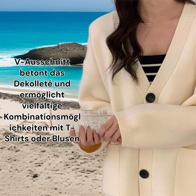 Strickjacke im College-Lazy-Style mit V-Ausschnitt