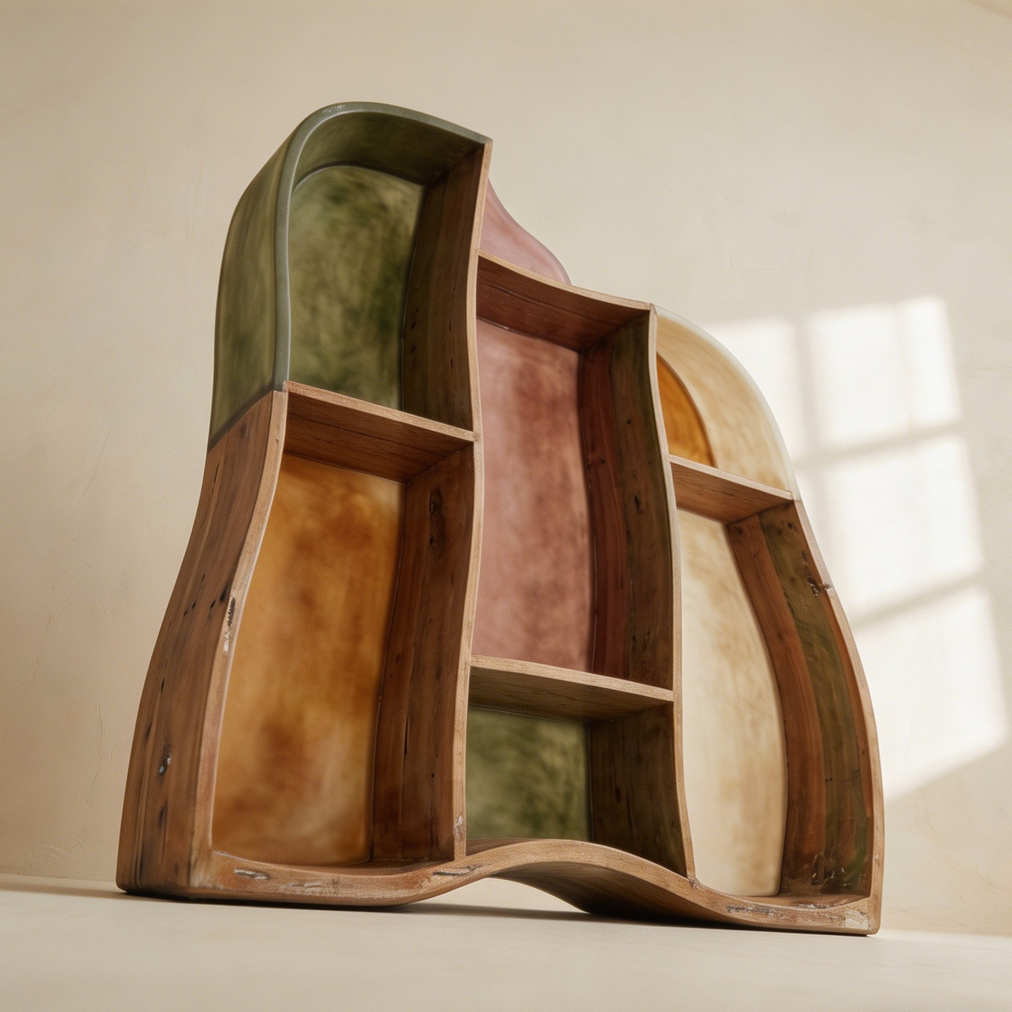 Künstlerisches Bücherregal aus Holz mit kreativer Form