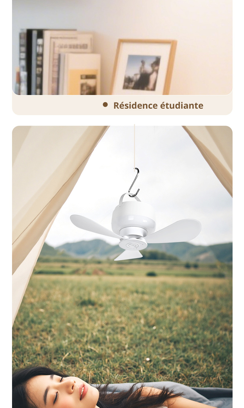 Utilisation du ventilateur de plafond USB en camping