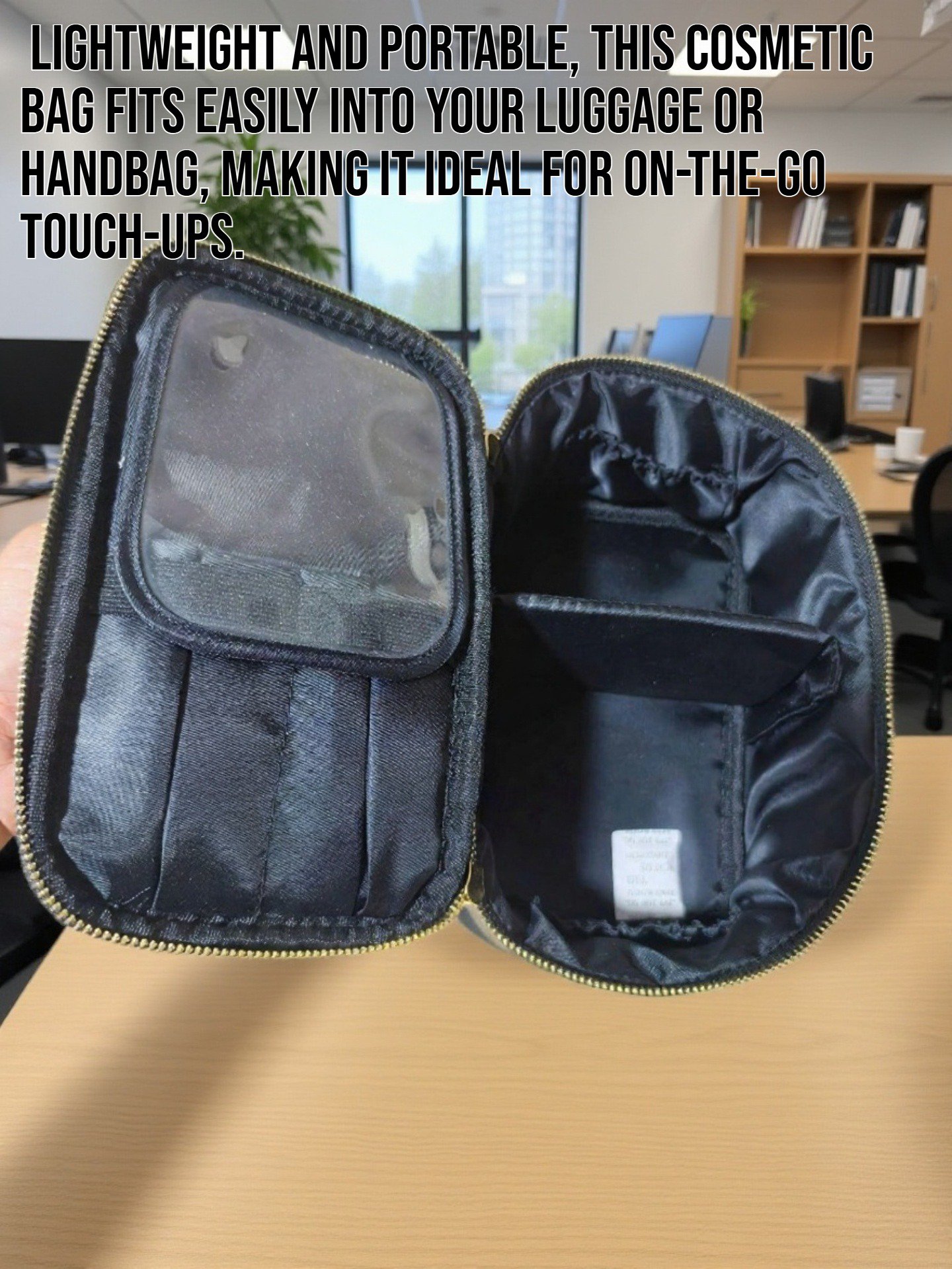 Travel makeup bag for women with zipper closure