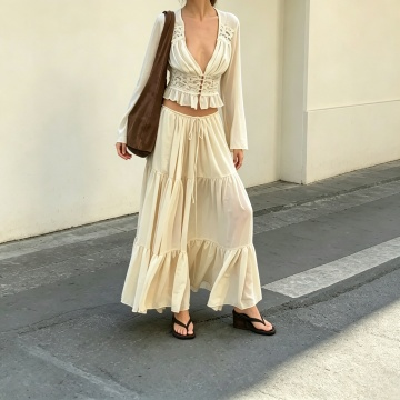 Chiffon Maxikleid mit Spitzen-Cardigan im modischen Design