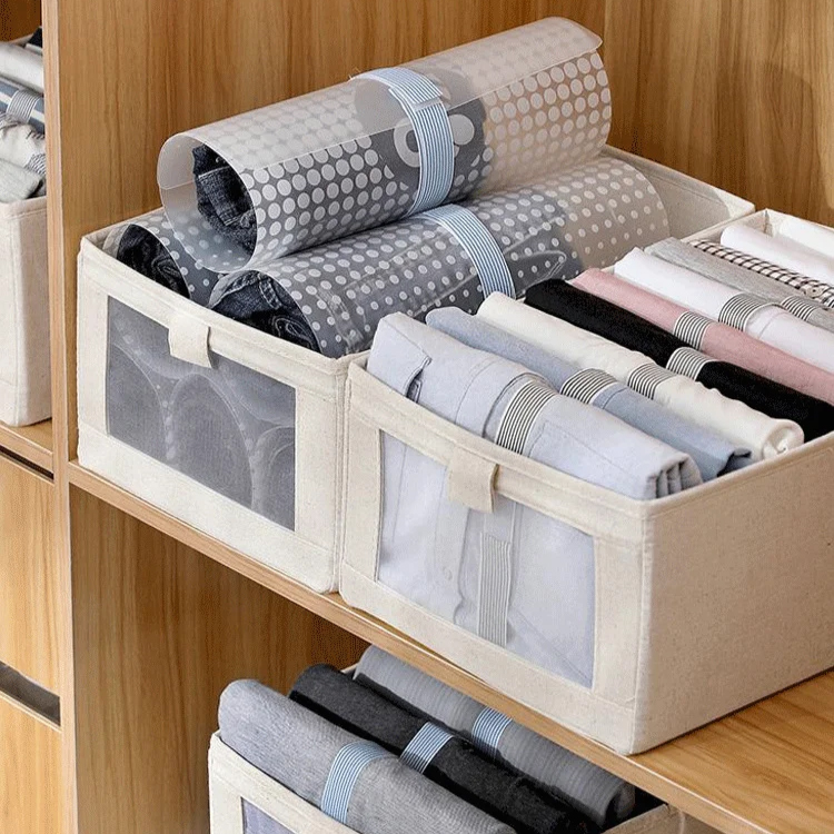 Faltbare Aufbewahrungsbox aus Baumwolle und Leinen mit Sichtfenster