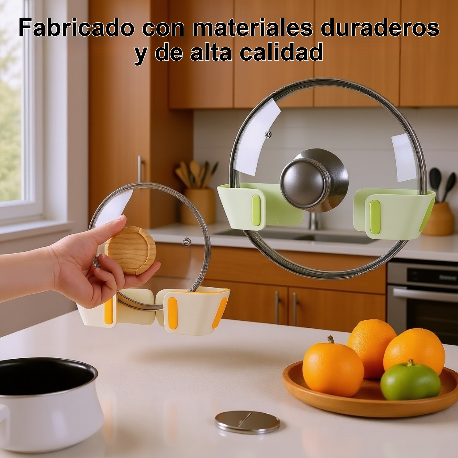 Estante para tapas de ollas instalado sin taladro