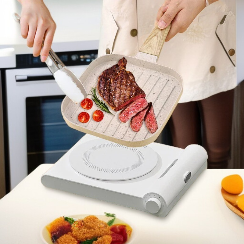 Striped Wooden Handle Non-Stick Mini Frying Pan, Home Kitchen Omelette and Egg Pan