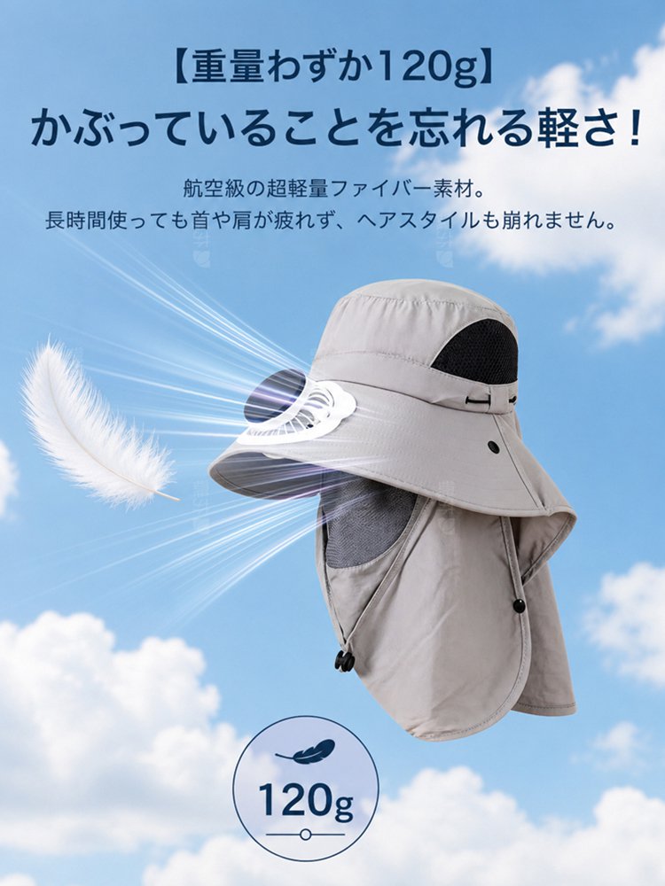 【UVカット×ひんやり送風】ソーラーファン付き日よけ帽子