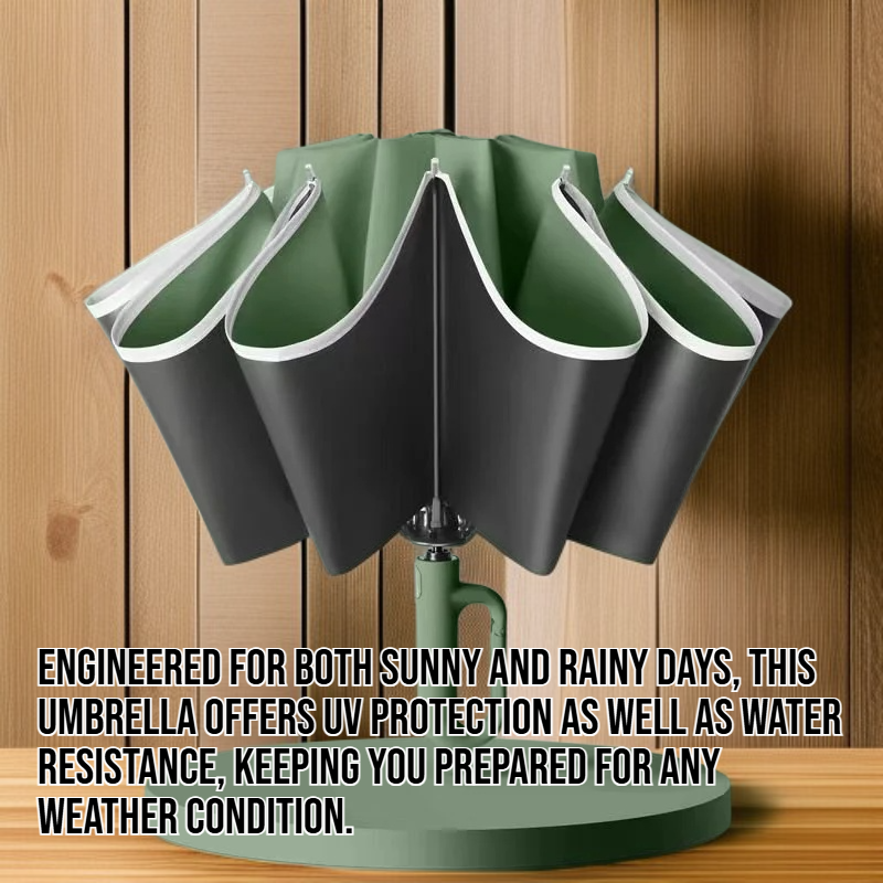 Folded black rubber umbrella with automatic buckle