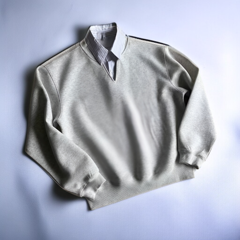 黒のフェイクツーピースシャツカラースウェットシャツ（メンズ）