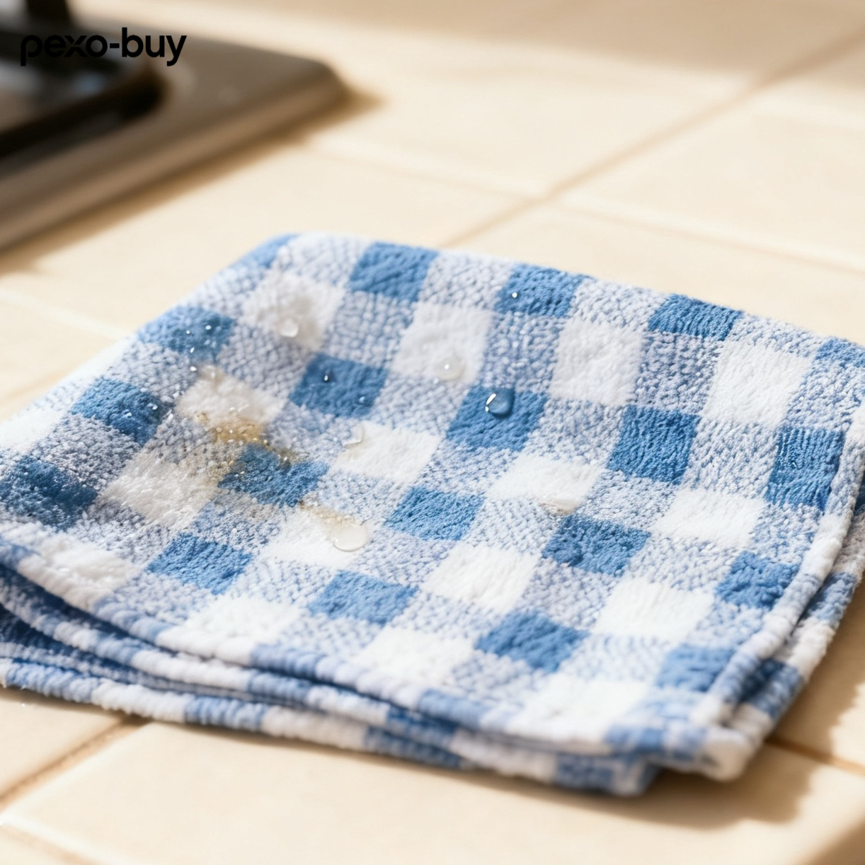 파란색과 흰색 체크 무늬 주방 수건 (10개)