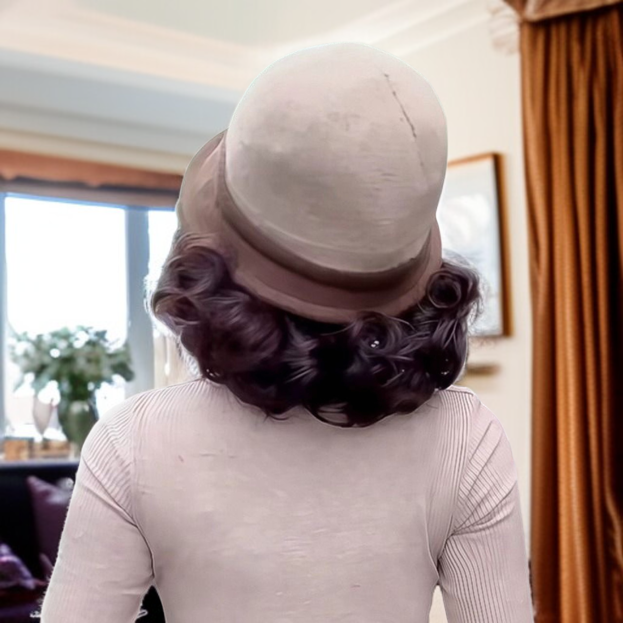 모자 가발 두꺼운 버킷햇 귀여운 웨이브 단발 머리 가발