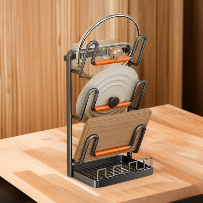 رف تخزين أغطية القدور القابل للفصل مع لوح تقطيع