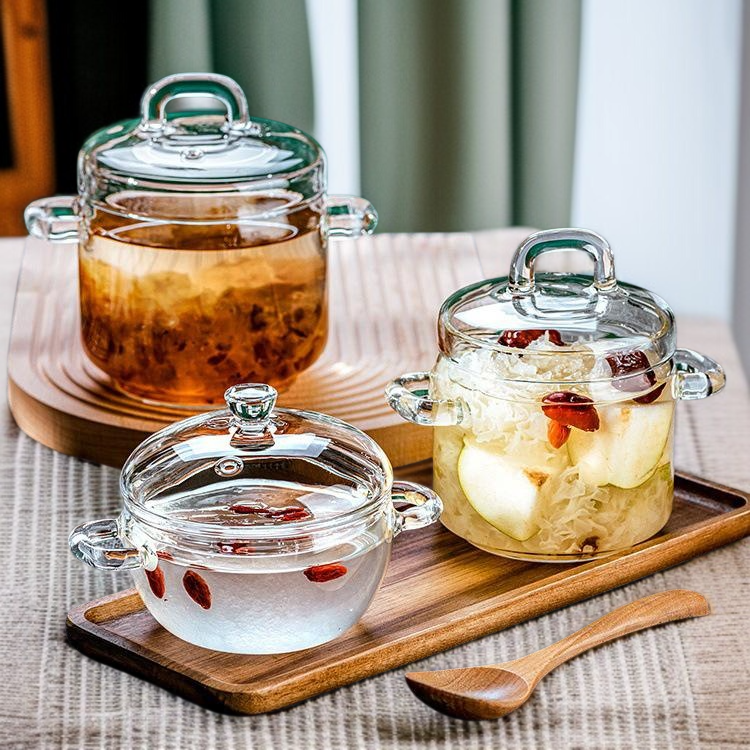 Cocotte en verre borosilicate résistant à la chaleur pour soupe et œufs vapeur, usage domestique