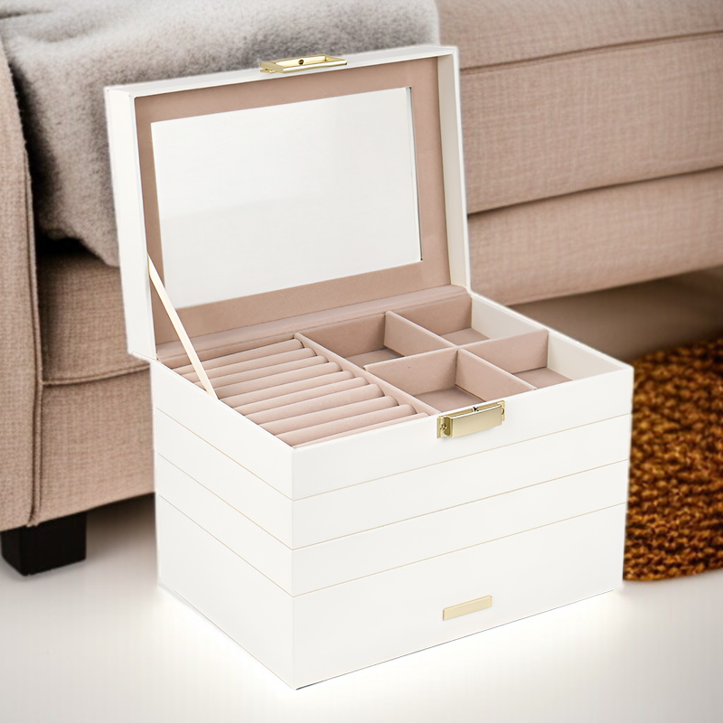 多層スタッキングトレイ付きジュエリーボックス内部