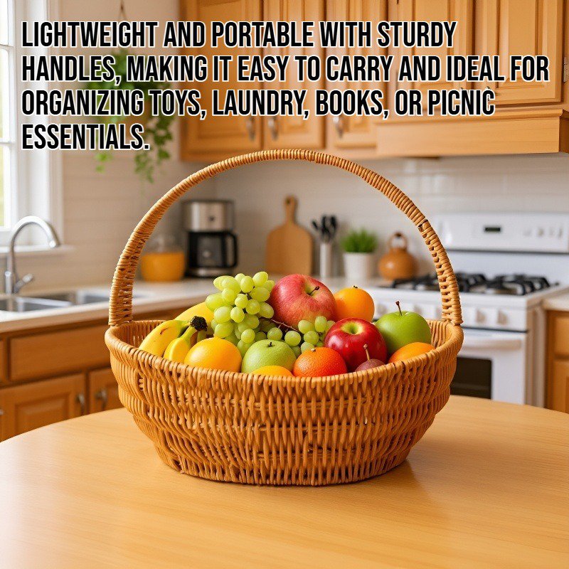 Woven rattan hand-held storage basket