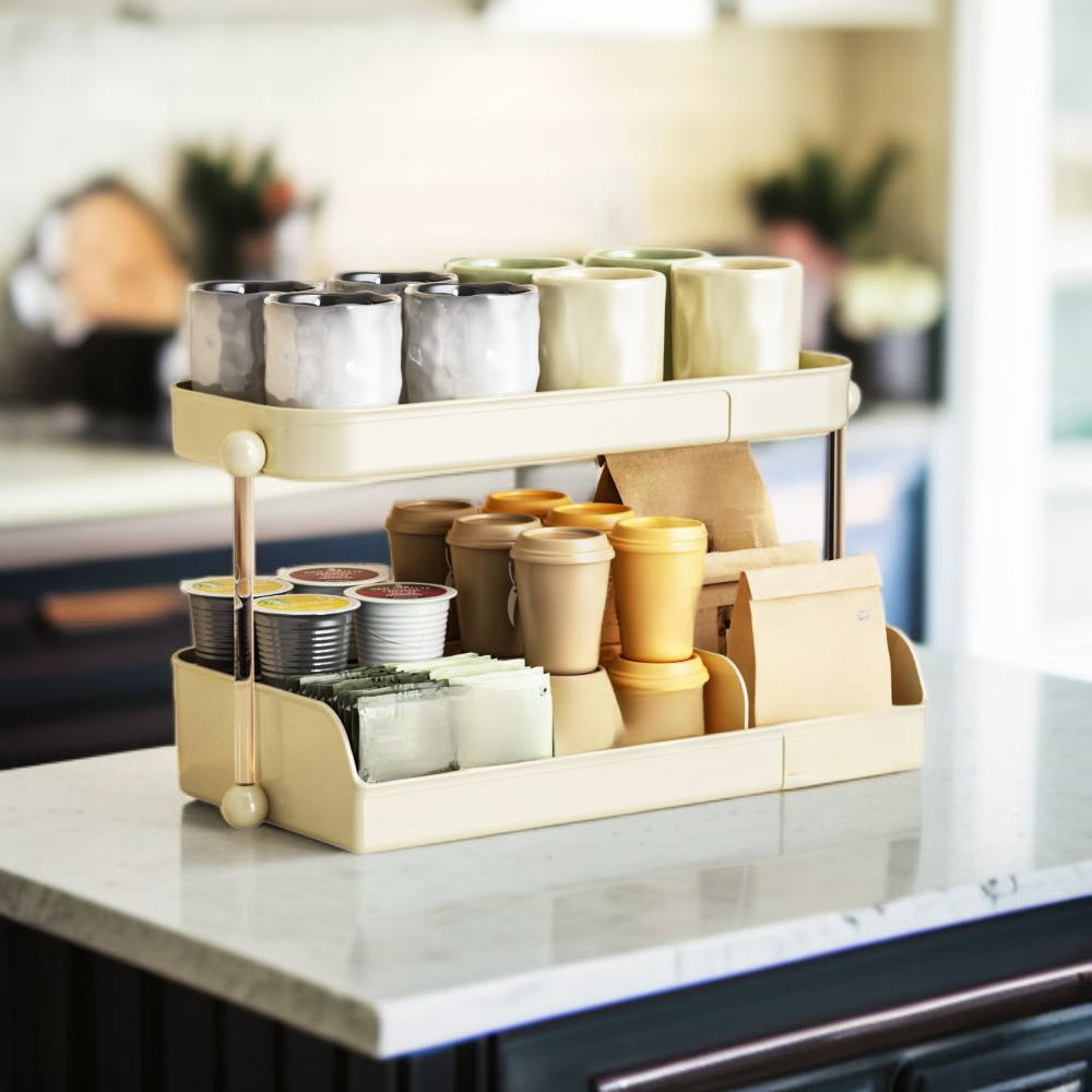 二層式デスクトップ収納ラック