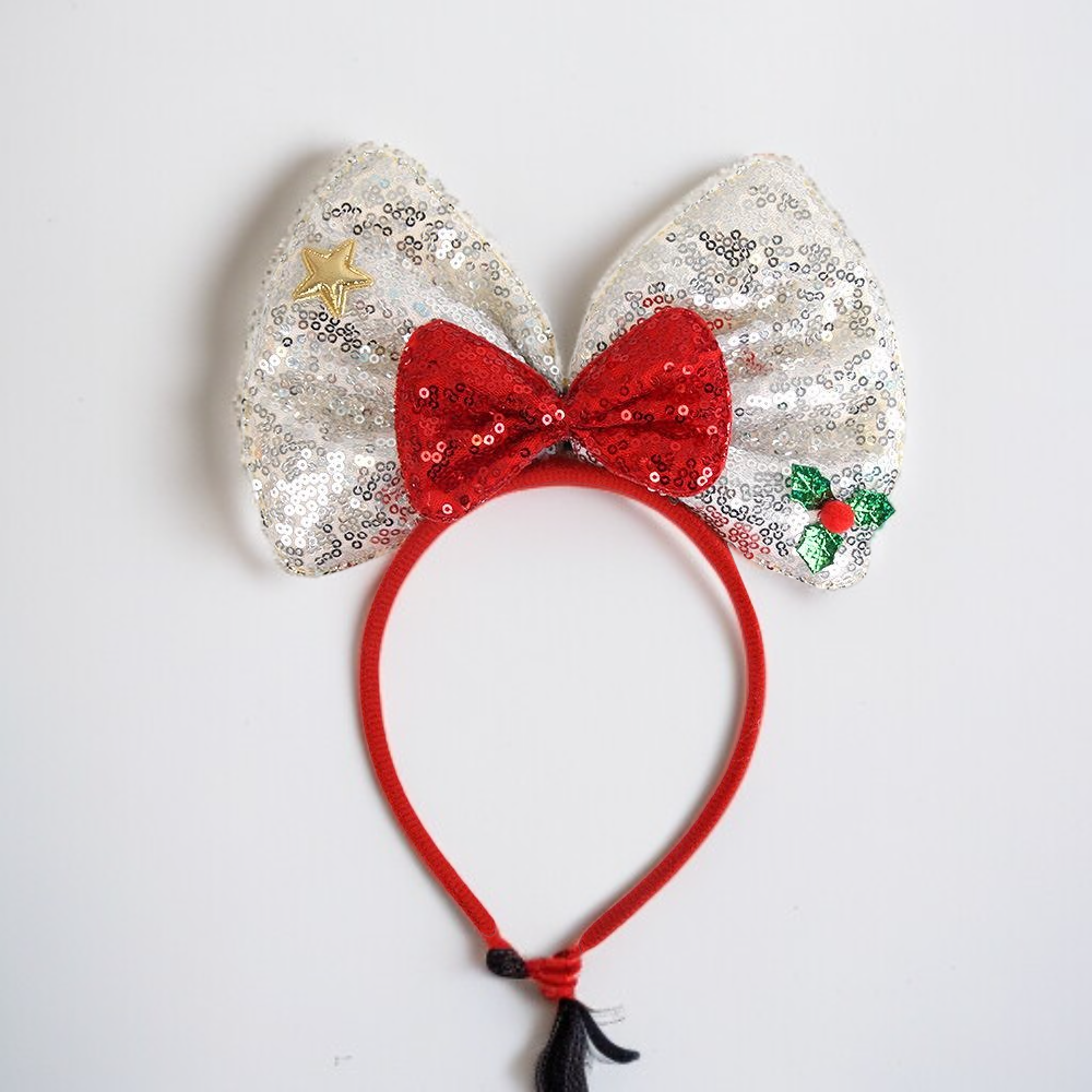 新しいクリスマスヘッドバンドスパンコールボウヘッドドレスクリスマスパーティーデコレーション大きな蝶ネクタイヘッドバンドヘッド