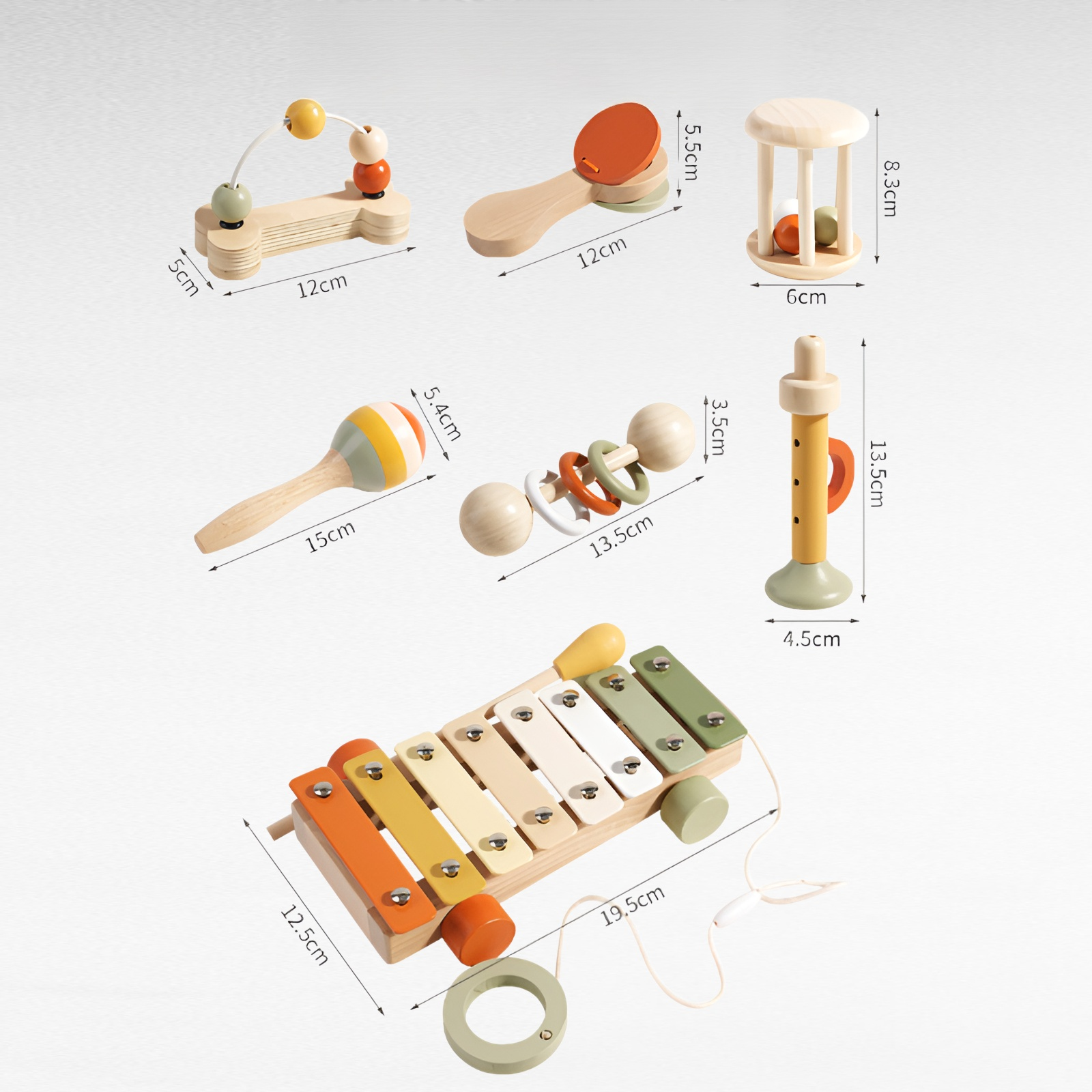 신생아 감각발달 원목 딸랑이, 몬테소리 음악교육 악기, 아기 손근육 발달 장난감