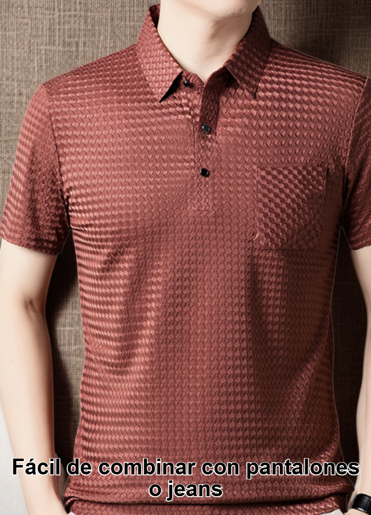 Detalle del tejido elástico de la camisa para hombre