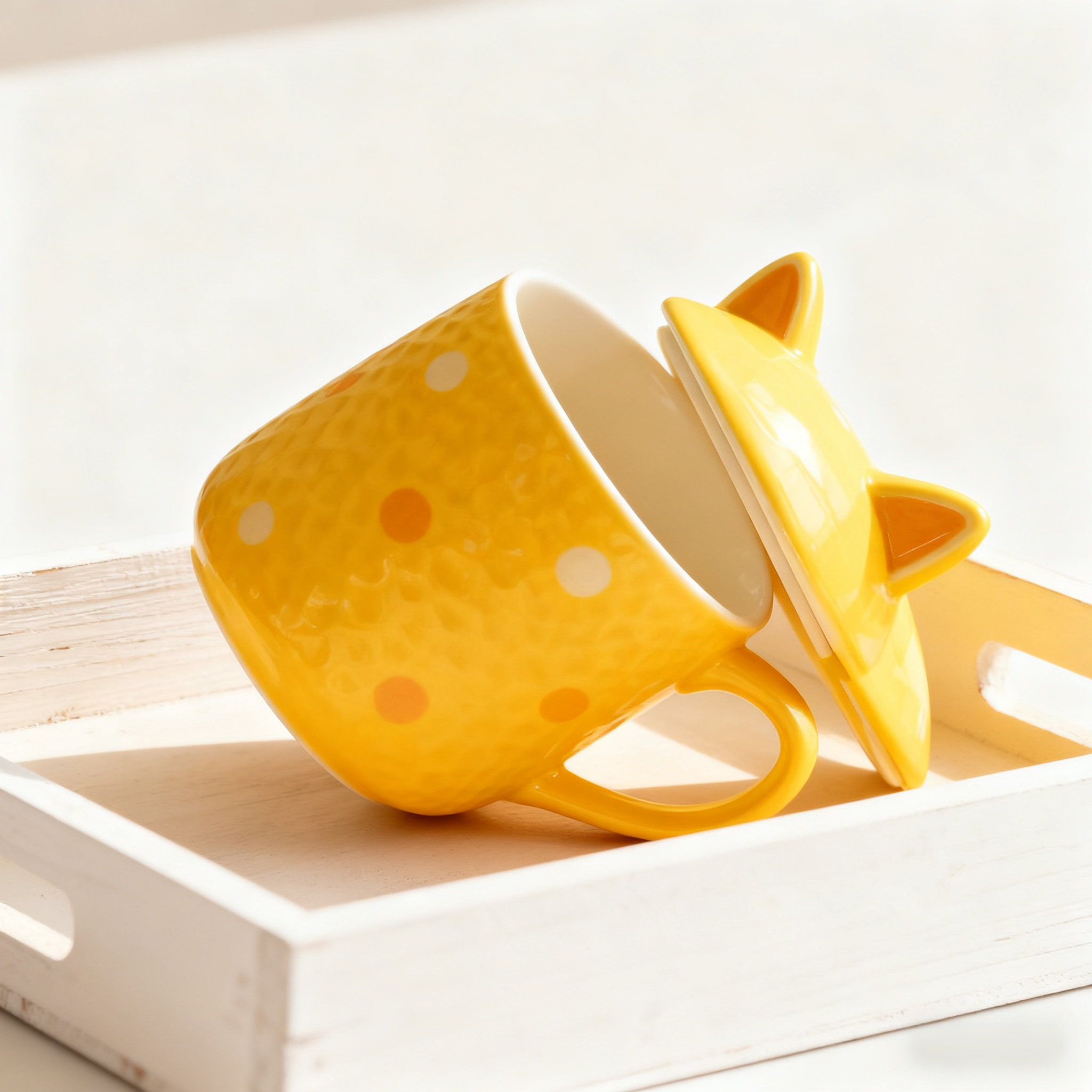 귀여운 고양이 귀 도자기 컵