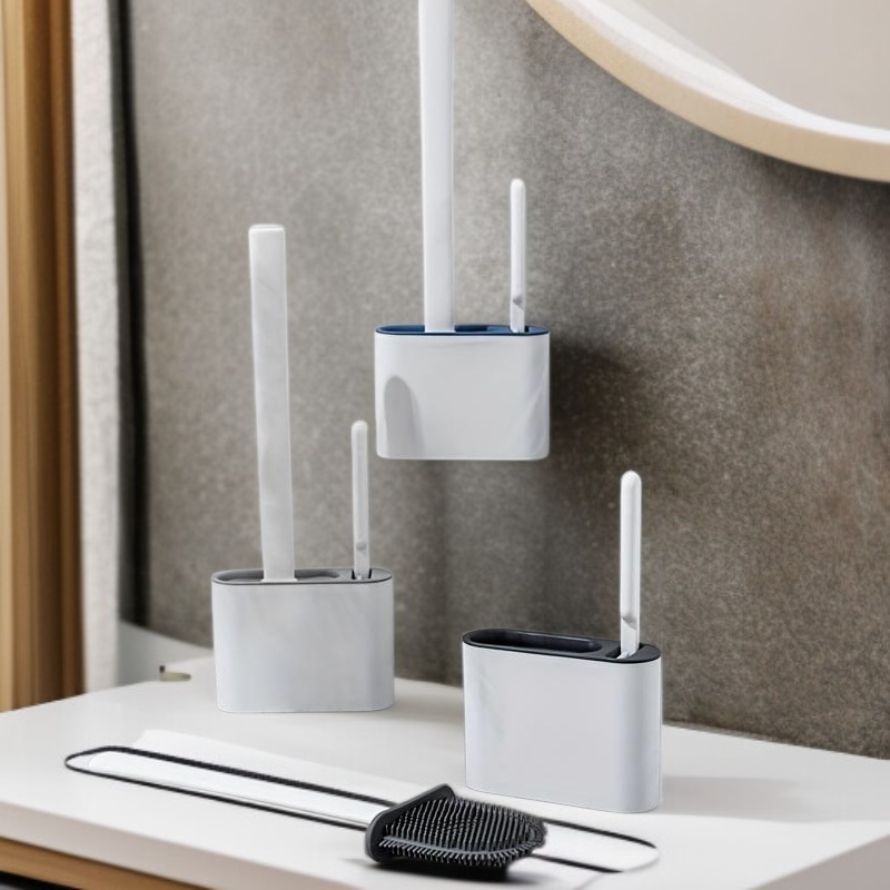 Wall Mounted Toilet Brush with 2 Brush Heads & 1 Holder, Soft Bristle Bathroom Cleaning Tool