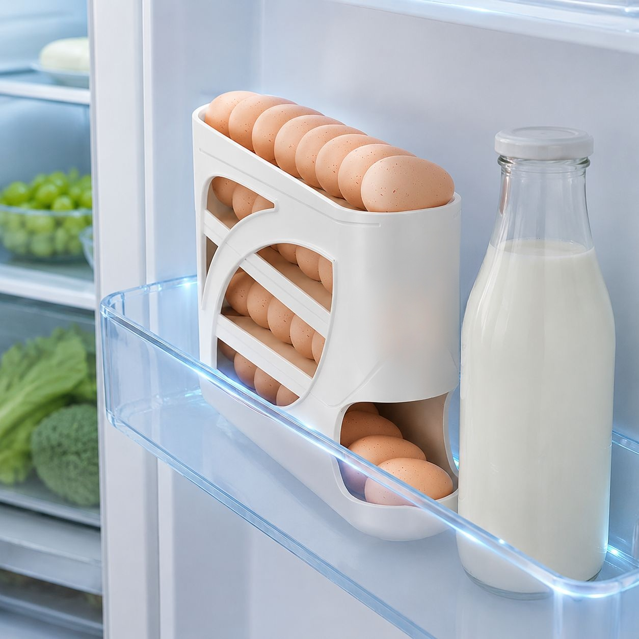 Boîte à œufs avec rouleau automatique multicouche pour réfrigérateur