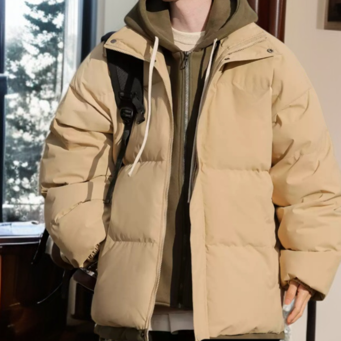 커플 도톰한 패딩 코트 착용 샷