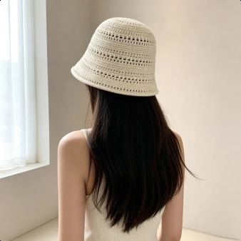 Sommerlicher atmungsaktiver Strick-Bucket Hat für Damen im japanischen Stil