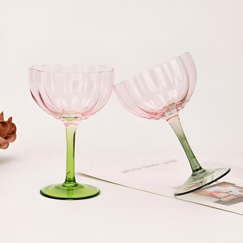 Crystal glass high footed red wine glass short petal champagne glass