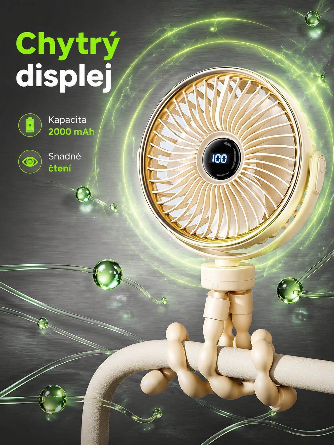 Domácí dobíjecí tichý ventilátor chobotnice na kočárek