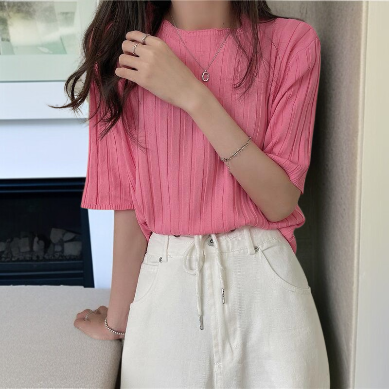 니트티 박시 반팔 상의 캐주얼 레깅스 여하  니트 반팔티